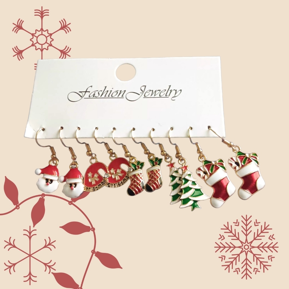 Pack 8 Christmas Earrings of Santa Claus & Stockings